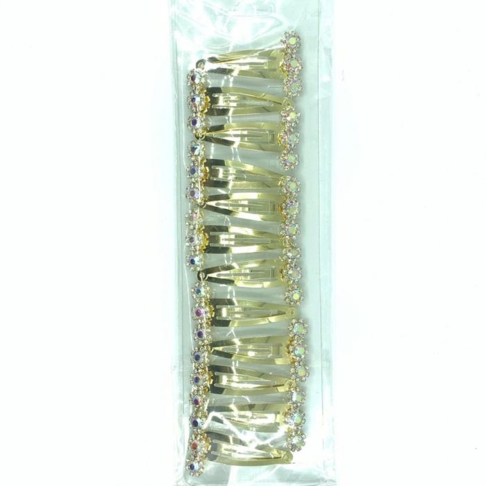 Hair Clip Click-clack for hair ТThree StonesУ gold (6 pairs) (TV-1335) Price is per pair!