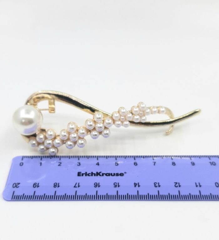 Hair Clip Metal Gold with Pearls #3 (TV-7308)