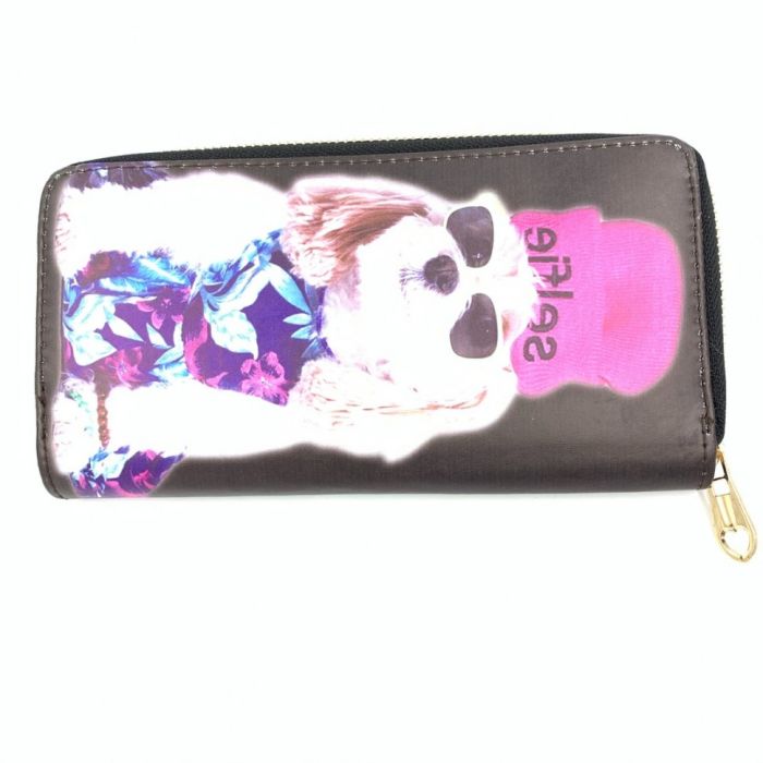 Wallet ТDog in a hatУ with zipper, black, with inner pockets.