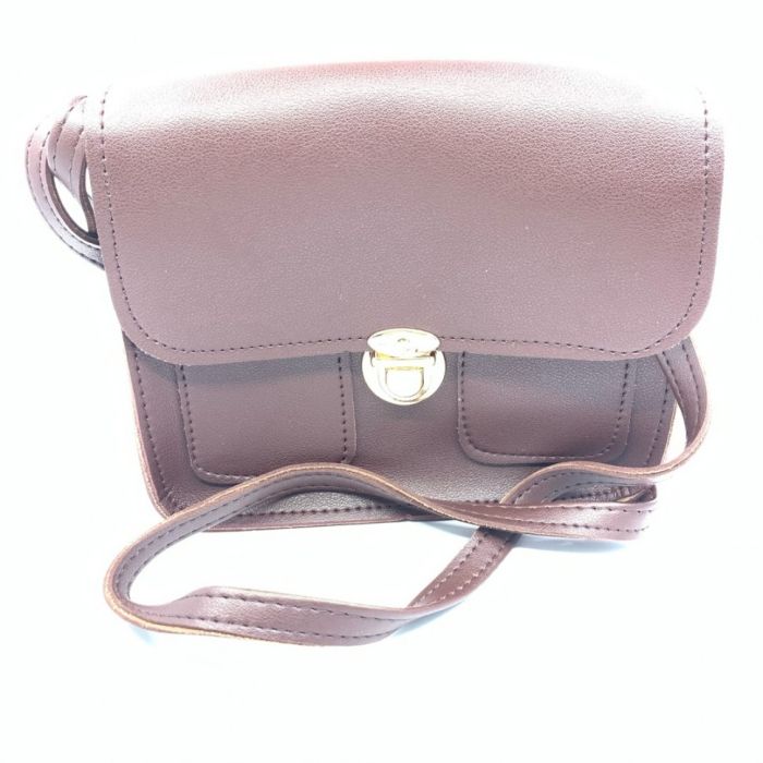 ТPocketsУ bag in brown, with gold clasp and long handle. TA - 320.