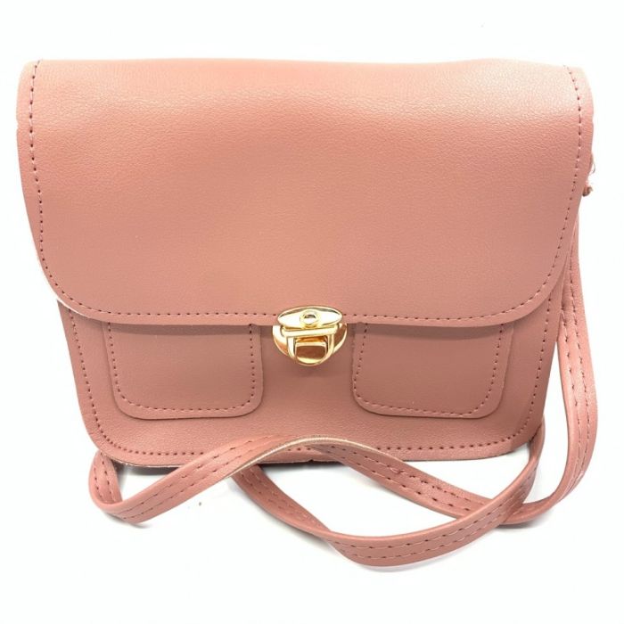 ТPocketsУ bag pink, with gold clasp and long handle. TA - 320.