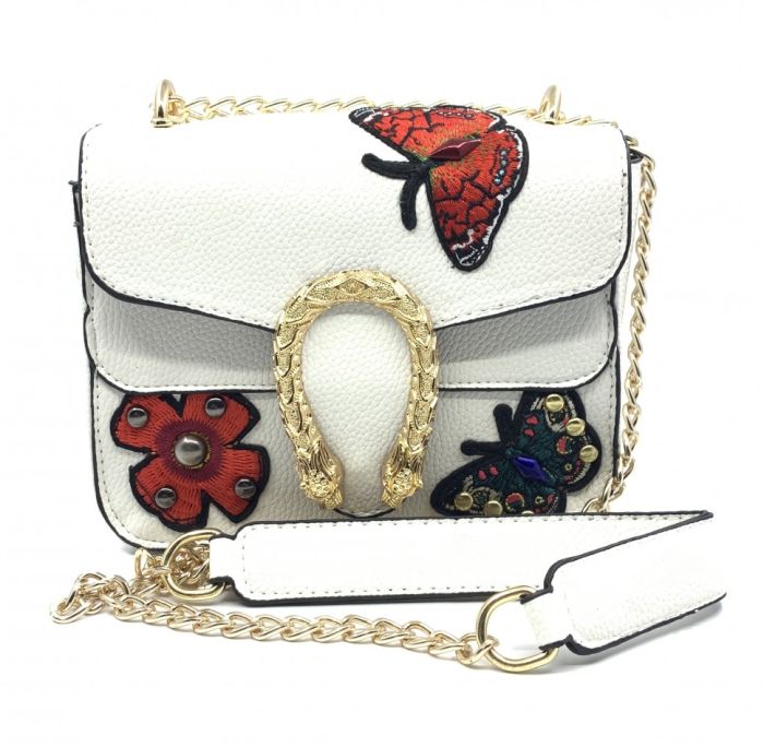 Bag ТButterflyУ white, complete with a long handle in the form of a chain.