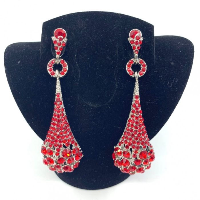 Earrings , silver with red stones, long, handmade.